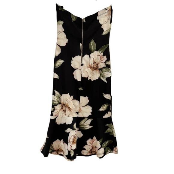 Haute Monde Black With Cream Floral Design Bodycon Midi Strapless Dress Medium - Picture 2 of 4